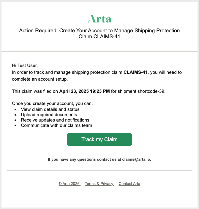 Shipping Protection Claims Create Account Email
