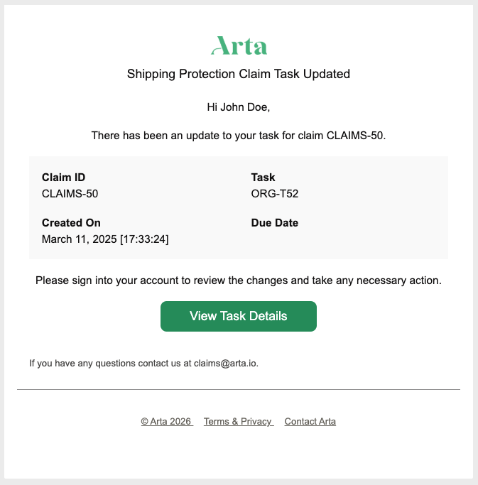 Shipping Protection Claim Task Update