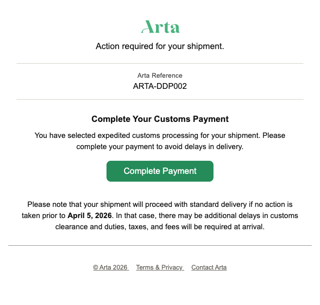 Customs Payment Reminder